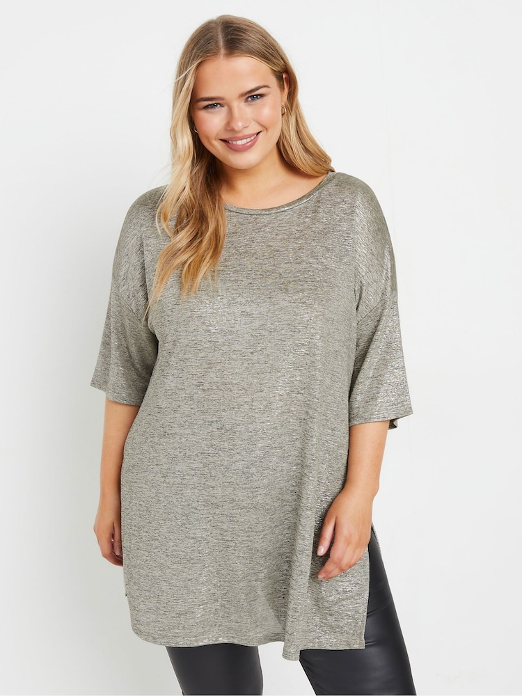 Yours Curve Grey Metallic Detail Top - Image 2 of 6