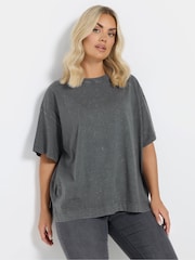 Yours Curve Grey Heavy Weight Box 100% Cotton T-Shirt - Image 1 of 5