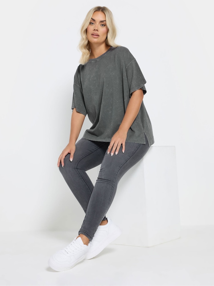 Yours Curve Grey Heavy Weight Box 100% Cotton T-Shirt - Image 2 of 5