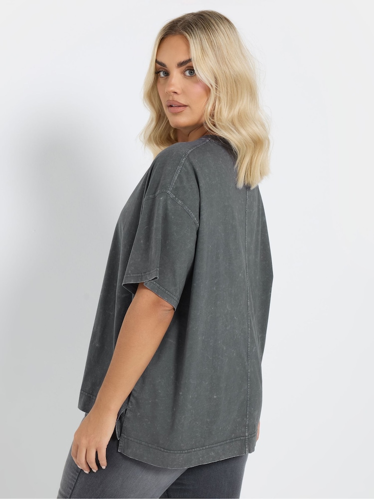 Yours Curve Grey Heavy Weight Box 100% Cotton T-Shirt - Image 3 of 5