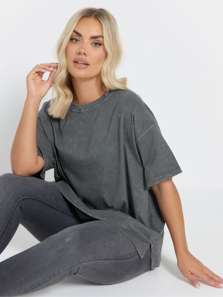 Yours Curve Grey Heavy Weight Box 100% Cotton T-Shirt - Image 4 of 5