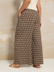 Yours Curve Brown Ikat Structured Wide Leg Trousers - Image 2 of 5