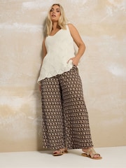 Yours Curve Brown Ikat Structured Wide Leg Trousers - Image 3 of 5