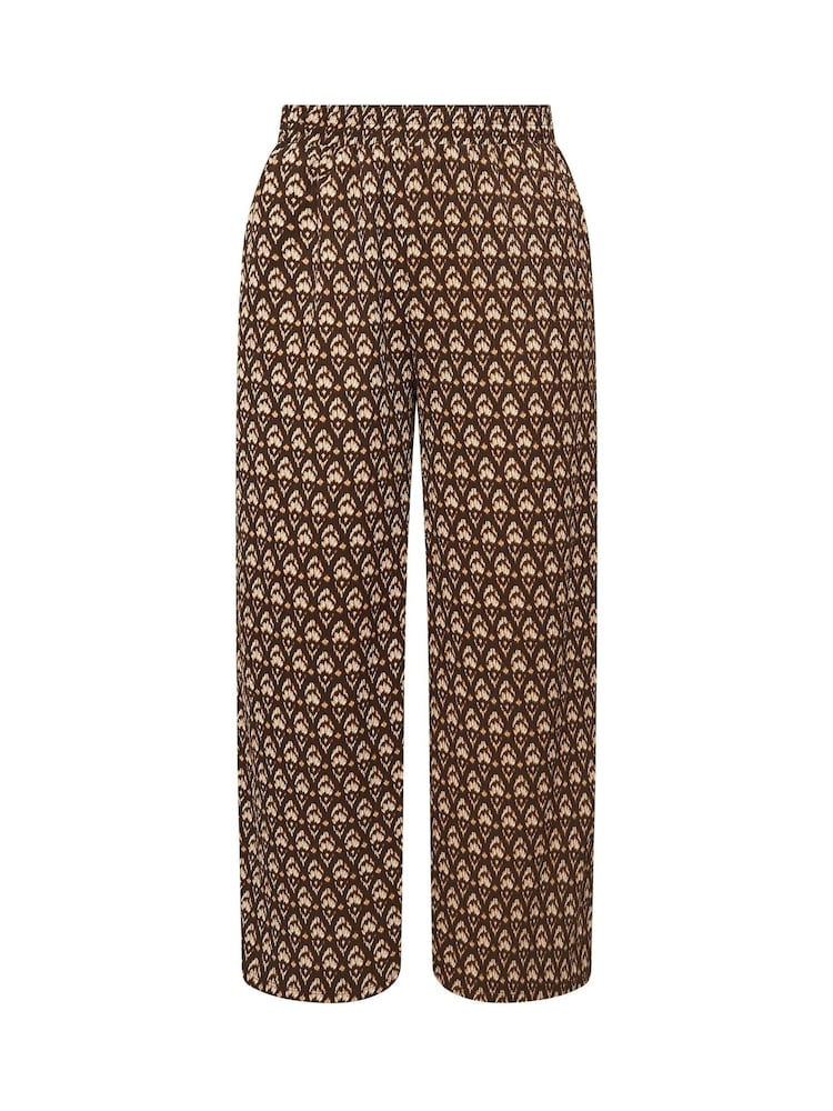 Yours Curve Brown Ikat Structured Wide Leg Trousers - Image 5 of 5