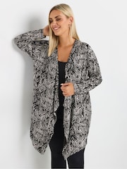 Yours Curve Black Abstract Print Waterfall Cardigan - Image 1 of 5