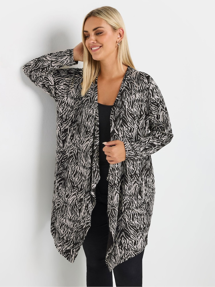 Yours Curve Black Abstract Print Waterfall Cardigan - Image 1 of 5