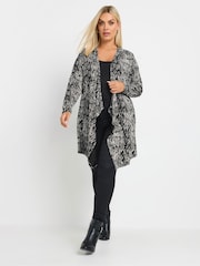 Yours Curve Black Abstract Print Waterfall Cardigan - Image 2 of 5