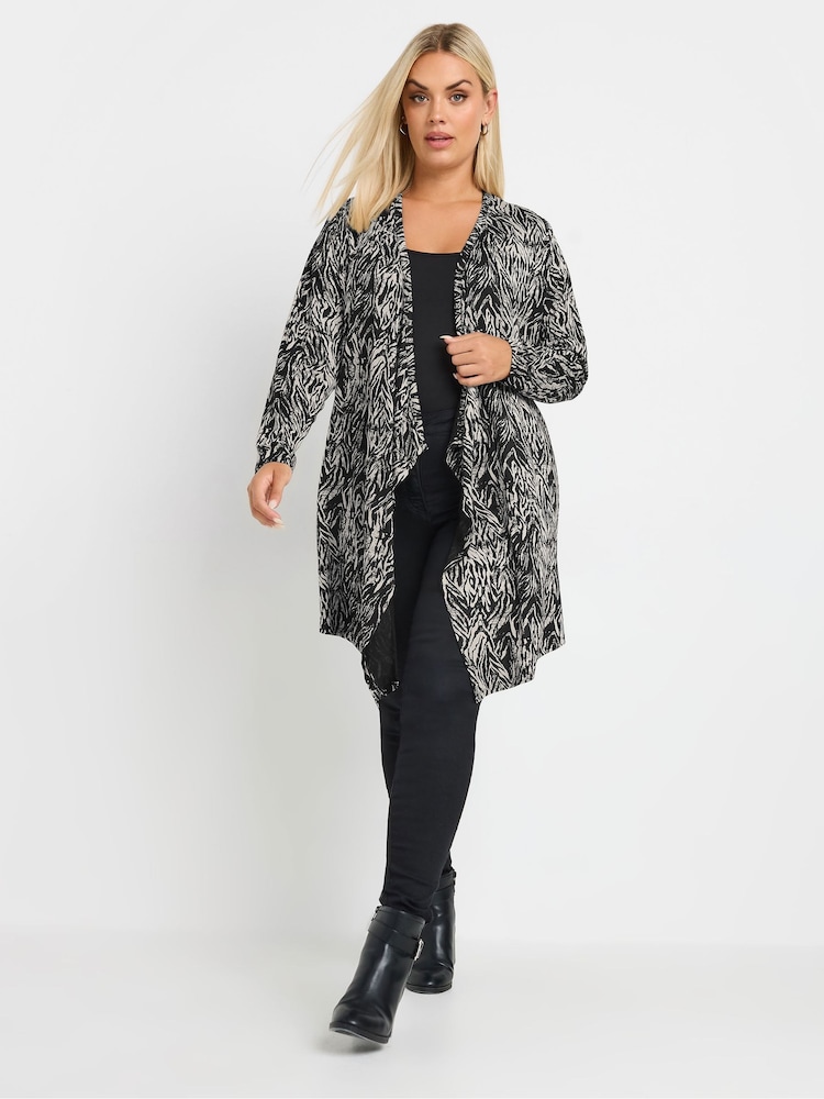 Yours Curve Black Abstract Print Waterfall Cardigan - Image 2 of 5