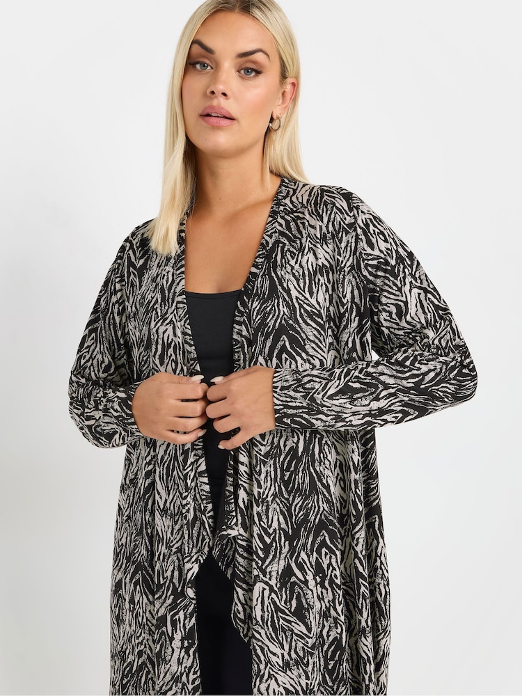 Yours Curve Black Abstract Print Waterfall Cardigan - Image 4 of 5