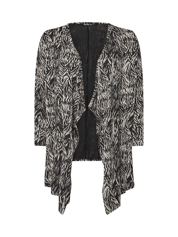 Yours Curve Black Abstract Print Waterfall Cardigan - Image 5 of 5