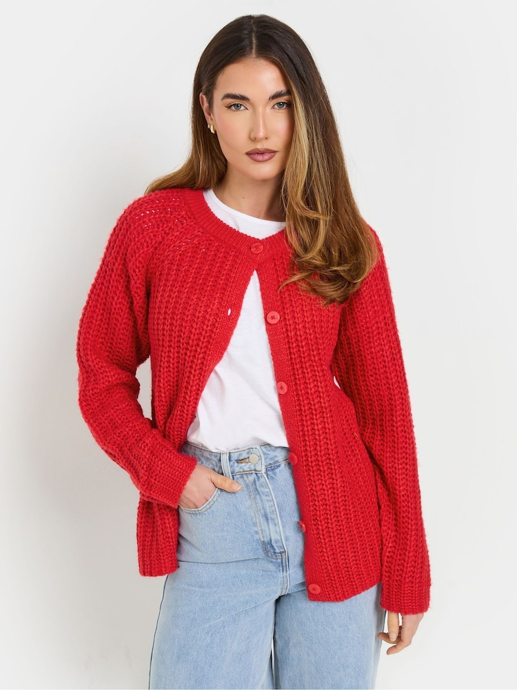 Long Tall Sally Red Chunky Knitted Cardigan - Image 1 of 5