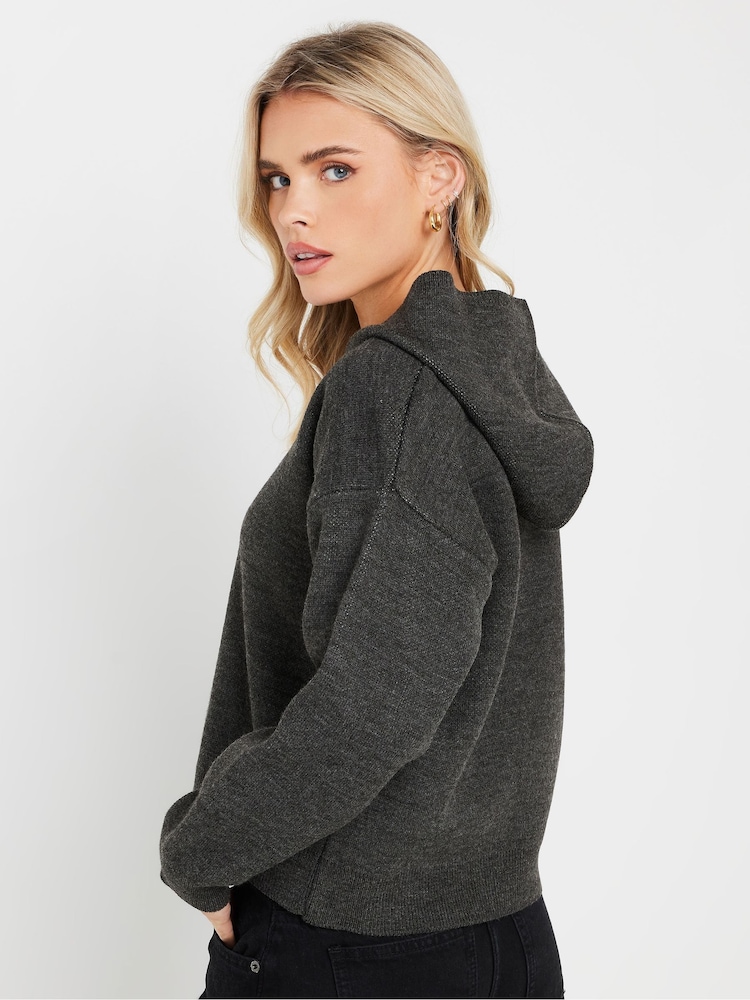 PixieGirl Petite Grey Knitted Hoodie - Image 4 of 5