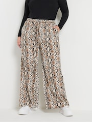 Yours Curve Brown Snake Print Pull On Trousers - Image 1 of 5