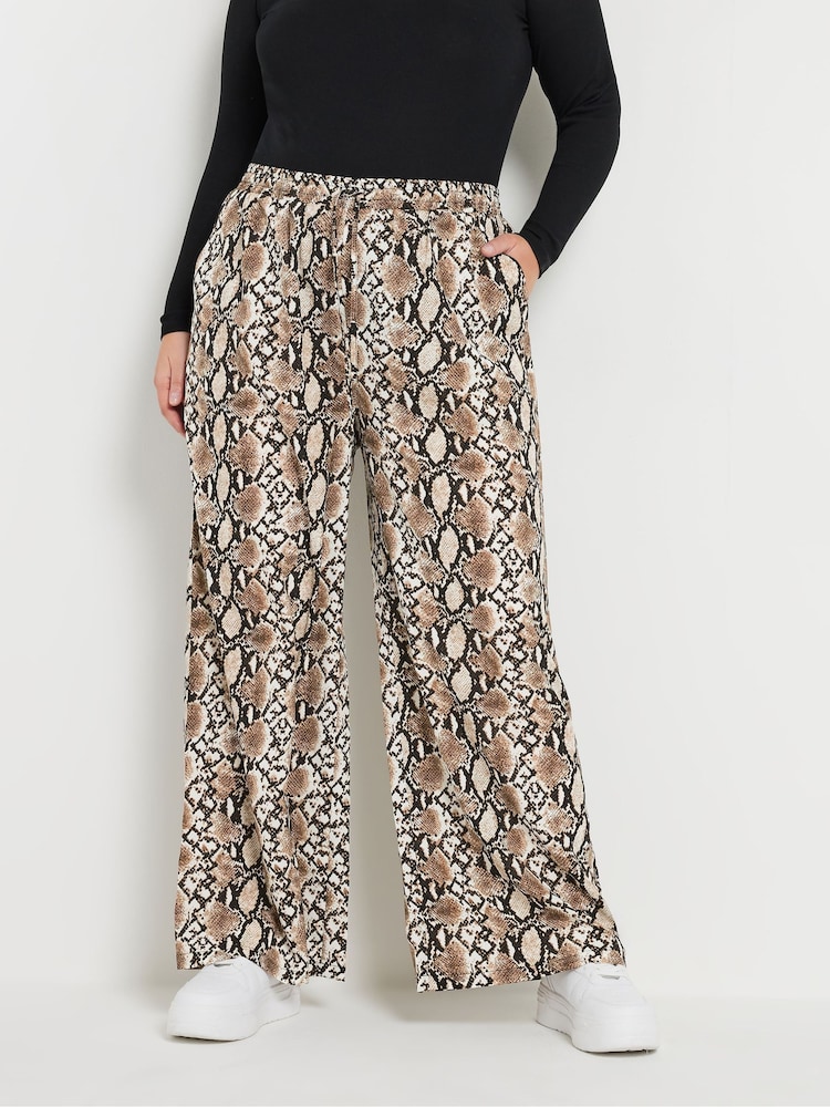 Yours Curve Brown Snake Print Pull On Trousers - Image 1 of 5