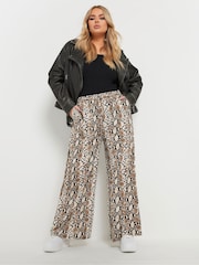 Yours Curve Brown Snake Print Pull On Trousers - Image 2 of 5