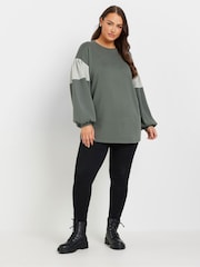 Yours Curve Grey Colour Block Sleeve Sweatshirt - Image 2 of 5