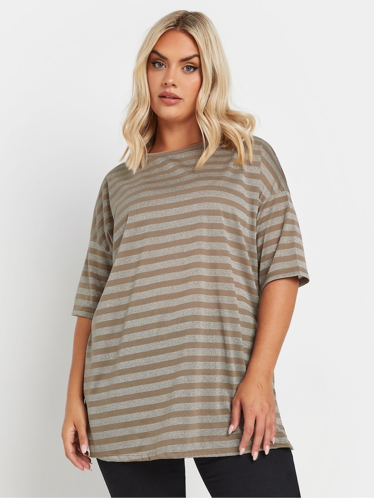 Grau - Yours Curve gestreiftes Oberteil in Metallic - Bild 1 von 5
