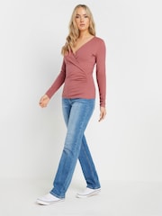 Long Tall Sally Pink Long Sleeve Cotton Wrap Top - Image 2 of 5