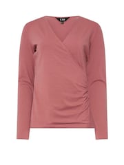 Long Tall Sally Pink Long Sleeve Cotton Wrap Top - Image 5 of 5