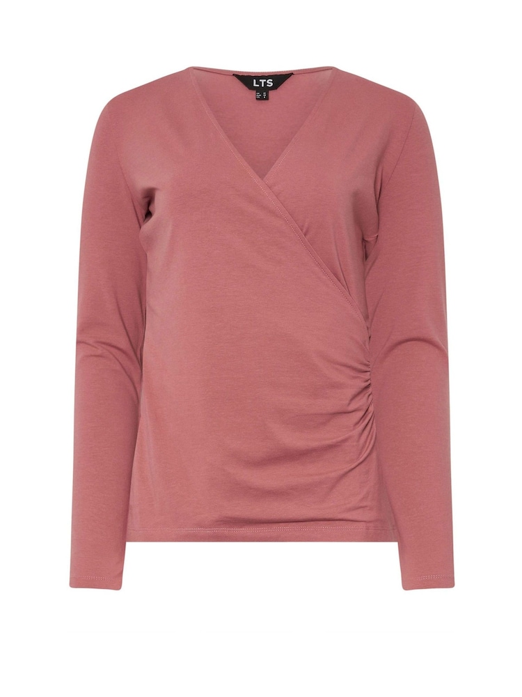 Long Tall Sally Pink Long Sleeve Cotton Wrap Top - Image 5 of 5