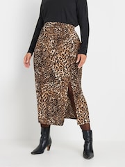 Yours Curve Natural Leopard Print Structured Skirt - Image 1 of 5