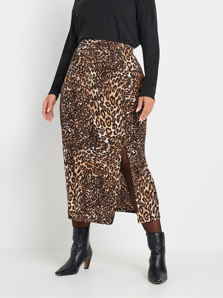 Yours Curve Natural Leopard Print Structured Skirt - Image 1 of 5
