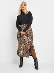 Yours Curve Natural Leopard Print Structured Skirt - Image 2 of 5