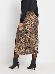 Yours Curve Natural Leopard Print Structured Skirt - Image 3 of 5