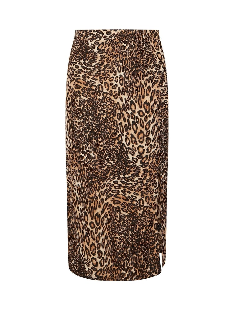 Yours Curve Natural Leopard Print Structured Skirt - Image 5 of 5