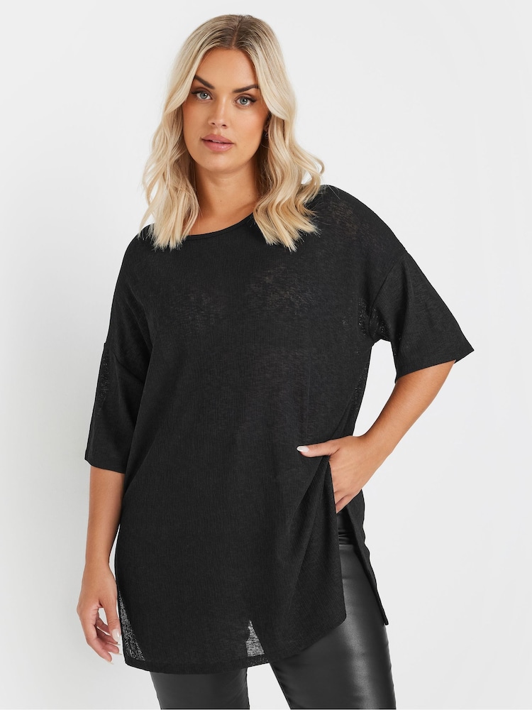 Yours Curve Black Textured Top - Image 1 of 5