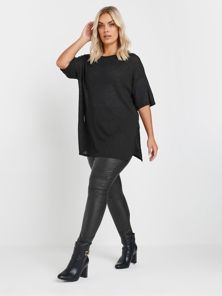 Yours Curve Black Textured Top - Image 2 of 5