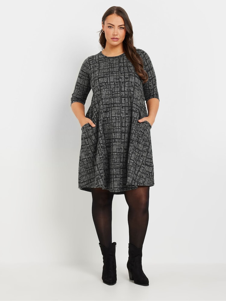 Yours Curve Dark Grey Check Print Mini Dress - Image 1 of 5