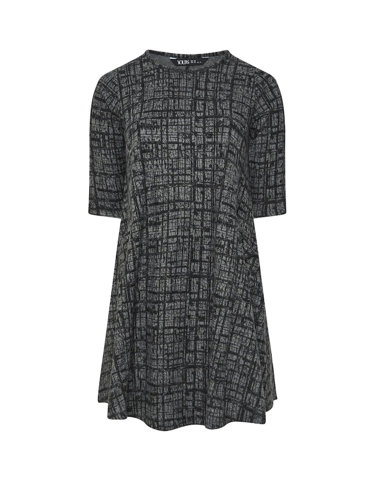 Yours Curve Dark Grey Check Print Mini Dress - Image 5 of 5