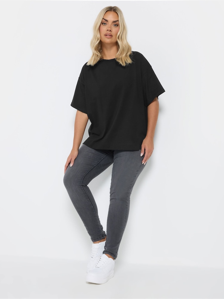 Yours Curve Black Heavy Weight Box 100% Cotton T-Shirt - Image 2 of 5