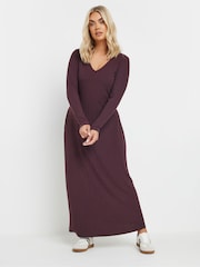 Yours Curve Purple Flared Ribbed Dress - Image 1 of 5
