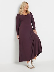 Yours Curve Purple Flared Ribbed Dress - Image 2 of 5