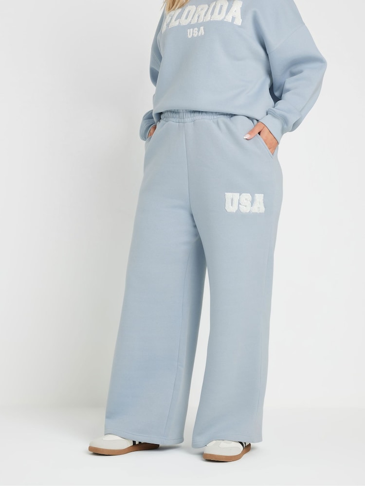 Yours Curve Blue Florida USA Wide Leg Joggers - Image 1 of 5
