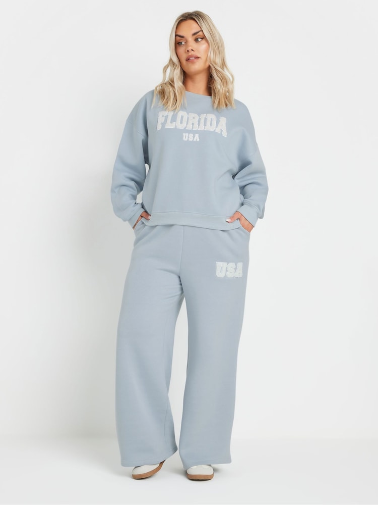 Yours Curve Blue Florida USA Wide Leg Joggers - Image 2 of 5