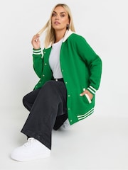 Yours Curve Green Varsity Hooded Jacket - Image 1 of 6