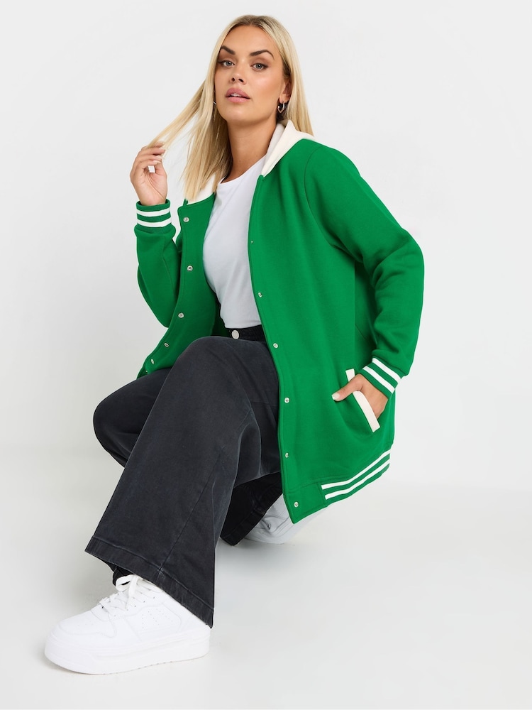 Yours Curve Green Varsity Hooded Jacket - Image 1 of 6