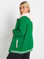 Yours Curve Green Varsity Hooded Jacket - Image 4 of 6
