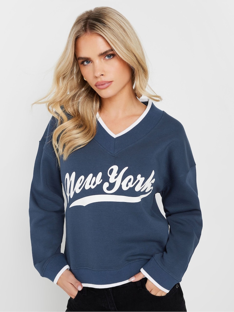 PixieGirl Petite Blue Brooklyn Rugby Sweatshirt - Image 1 of 5