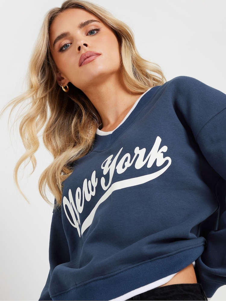 PixieGirl Petite Blue Brooklyn Rugby Sweatshirt - Image 2 of 5