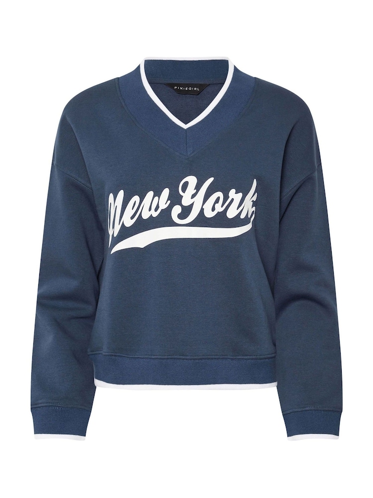 PixieGirl Petite Blue Brooklyn Rugby Sweatshirt - Image 5 of 5
