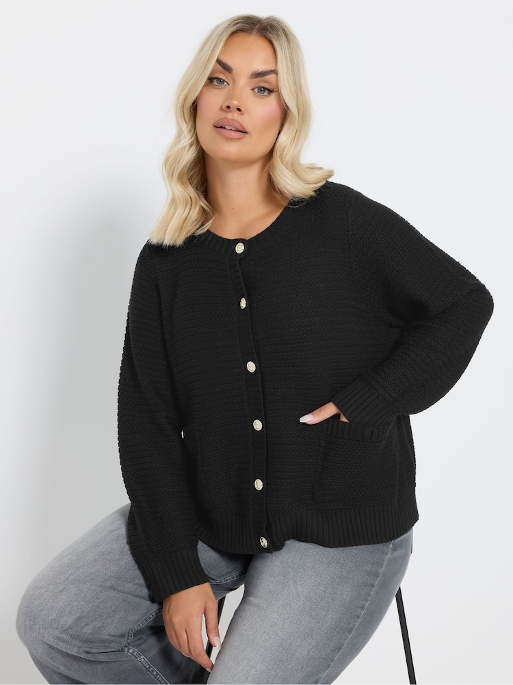 Negro - Yours Curve Button Thru Cardigan - Imagen 1 de 4