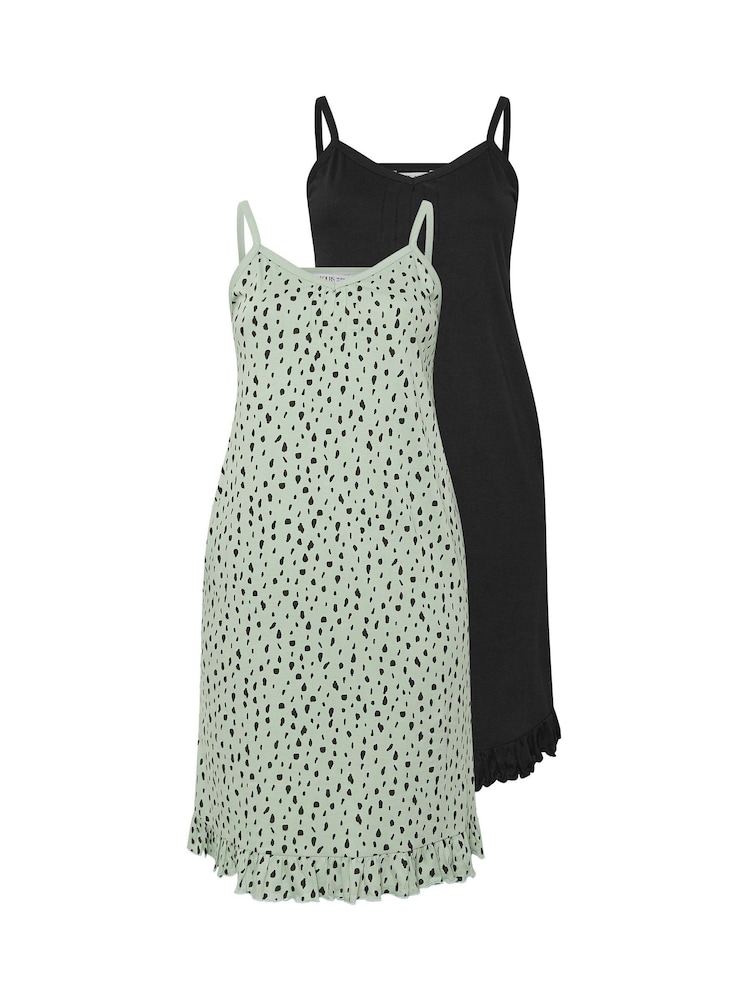 Yours Curve Green Dash Print 100% Cotton Chemises 2 Pack - Image 6 of 8