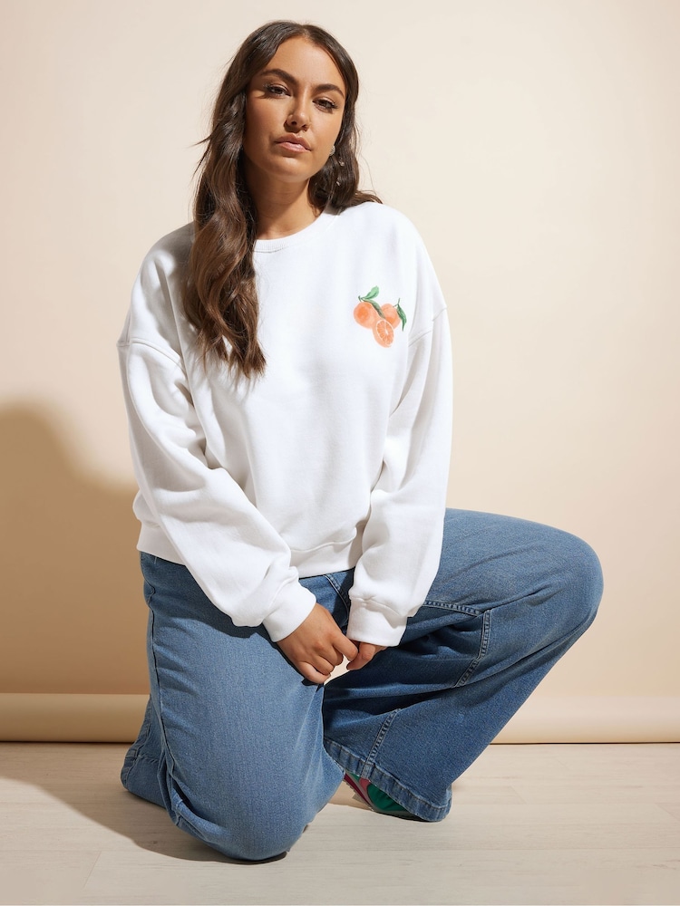 Yours Curve White Barcelona Backprint Sweatshirt - Image 2 of 6 Yours Curve White Barcelona Backprint Sweatshirt - Image 2 of 6