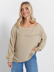 Yours Curve Natural Batwing Smiling Yarn Jumper - Image 1 of 6