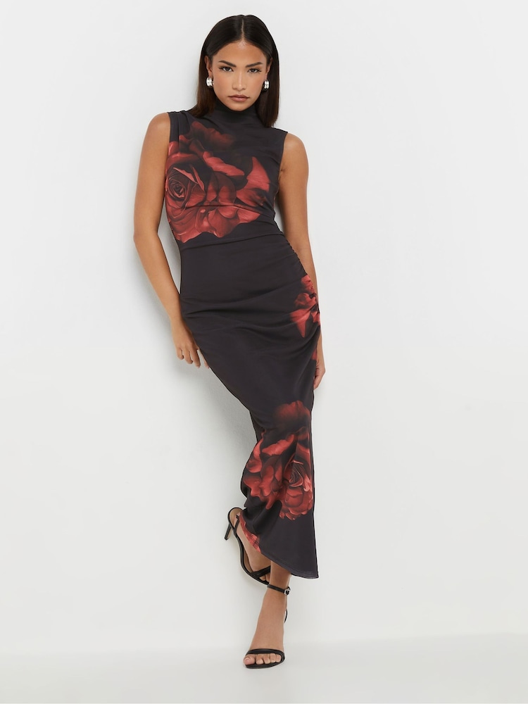 PixieGirl Petite Black Rose Print Floral Mesh Dress - Image 1 of 5