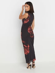 PixieGirl Petite Black Rose Print Floral Mesh Dress - Image 3 of 5